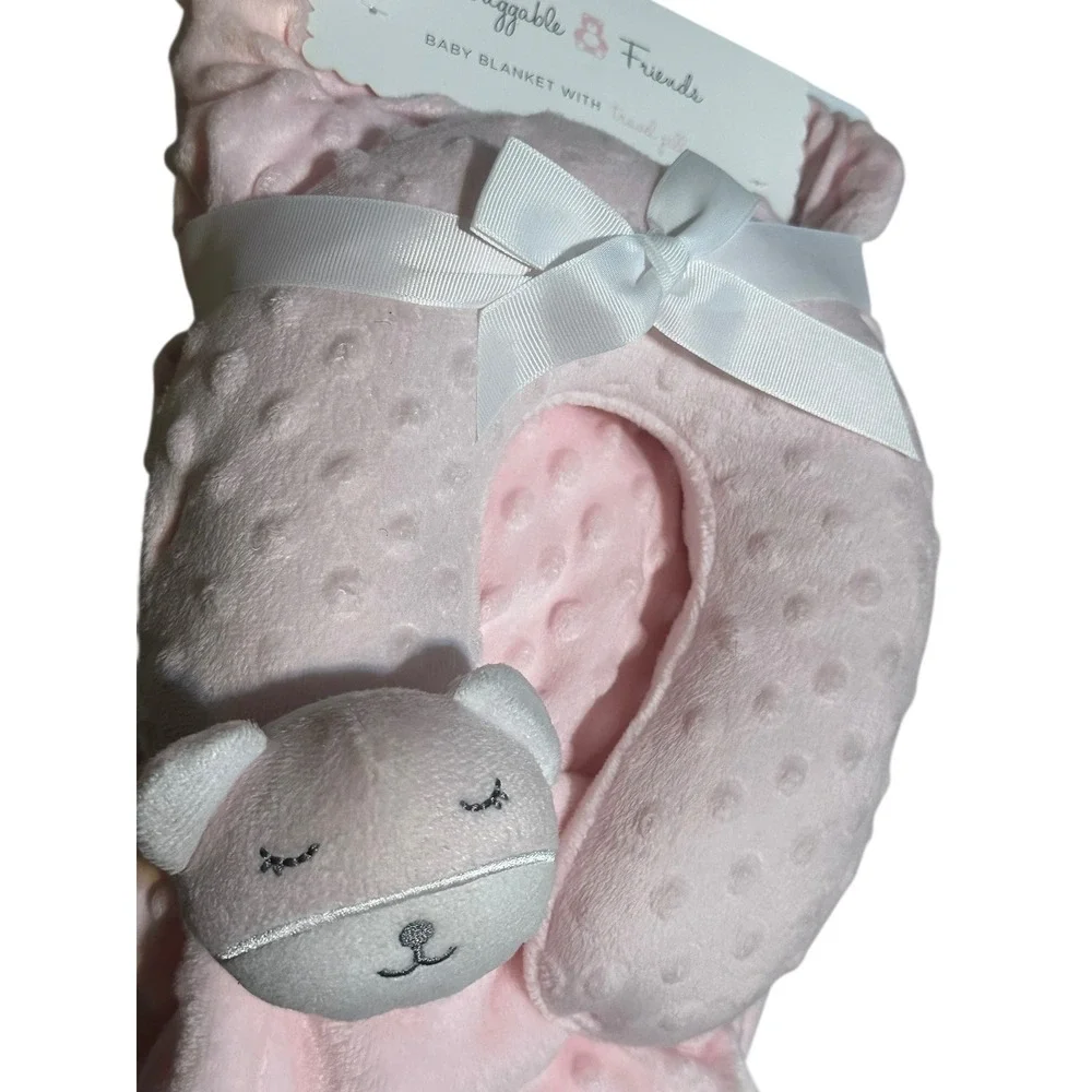 NWT Huggable Friends Pink Minky Dot Baby Blanket and Travel Neck Pillow Set Bear - Picture 7 of 10